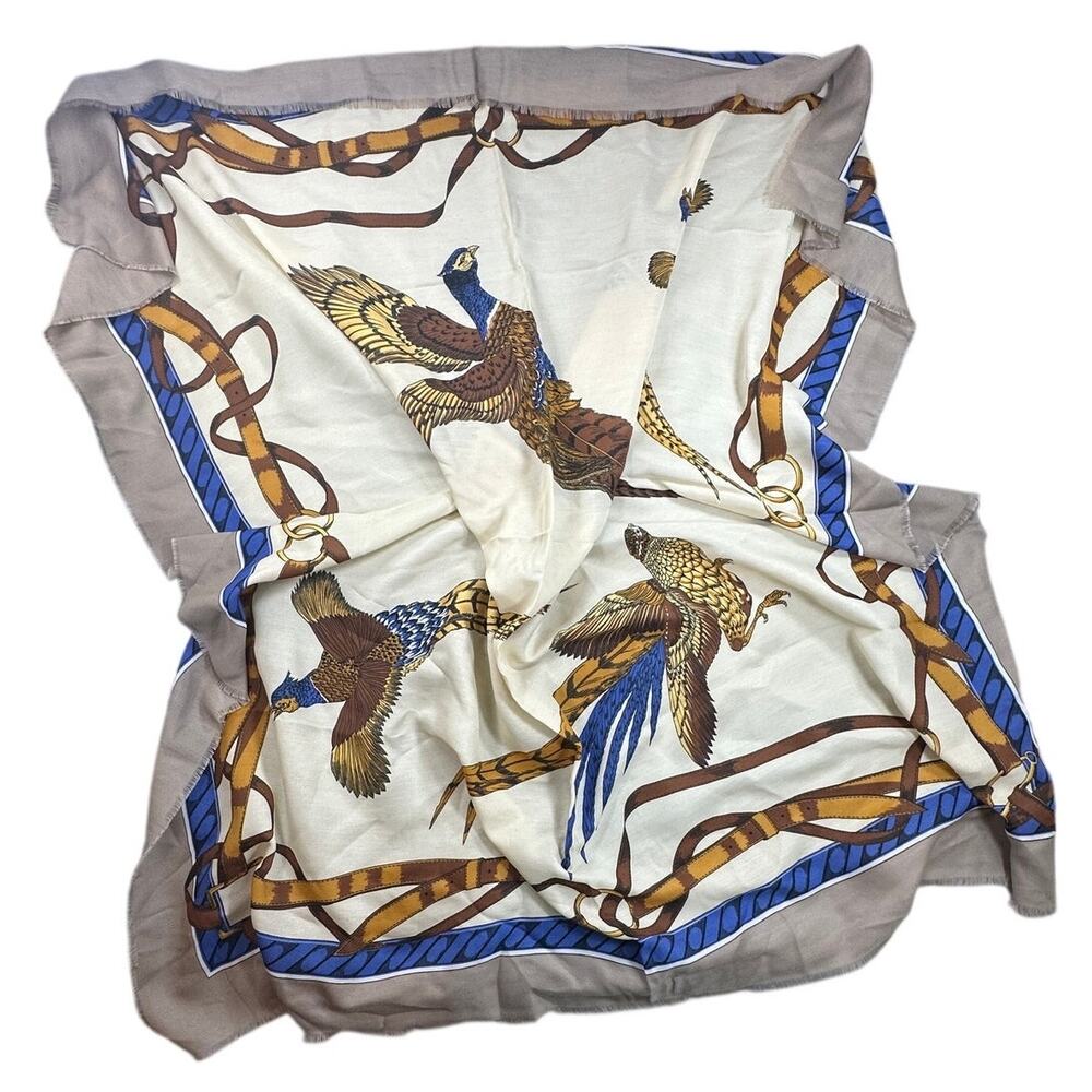 Weiner's Pheasant Scarf Equestrian Fringed Tan Made In Italy
